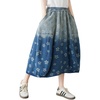 image:imagechouyatou Womens Vintage Distressed Floral Denim Skirt Elastic Waist Aline Baggy Midi Long Jean Skirt with PocketsBlue
