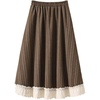 image:imagechouyatou Womens Vintage Striped ALine Wool Skirt Lace Ruffle Hem Elastic Waist Swing Midi Long SkirtKhaki