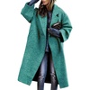image:imagechouyatou Womens Winter Double Breasted Midi Long Wool Coat Notch Lapel Dressy Casual Winter Trench CoatCyan