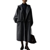 image:imagechouyatou Womens Winter Hooded Wool Coat Casual Loose Zip Up Midi Long Winter Trench CoatDark Grey