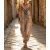 image:imagechouyatou Women Boho Floral Embroidered Denim Overalls Baggy Jean Jumpsuits  Wide Leg Harem Denim Bib OverallsBrown