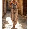 image:imagechouyatou Women Boho Floral Embroidered Denim Overalls Baggy Jean Jumpsuits  Wide Leg Harem Denim Bib OverallsBrown