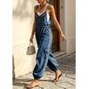 image:imagechouyatou Women Boho Floral Embroidered Denim Overalls Baggy Jean Jumpsuits  Wide Leg Harem Denim Bib OverallsDark Blue