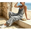 image:imagechouyatou Women Boho Floral Embroidered Denim Overalls Baggy Jean Jumpsuits  Wide Leg Harem Denim Bib OverallsGray
