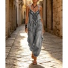 image:imagechouyatou Women Boho Floral Embroidered Denim Overalls Baggy Jean Jumpsuits  Wide Leg Harem Denim Bib OverallsGray