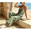 image:imagechouyatou Women Boho Floral Embroidered Denim Overalls Baggy Jean Jumpsuits  Wide Leg Harem Denim Bib OverallsGreen