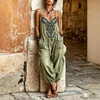 image:imagechouyatou Women Boho Floral Embroidered Denim Overalls Baggy Jean Jumpsuits  Wide Leg Harem Denim Bib OverallsGreen