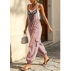image:imagechouyatou Women Boho Floral Embroidered Denim Overalls Baggy Jean Jumpsuits  Wide Leg Harem Denim Bib OverallsPink