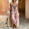 image:imagechouyatou Women Boho Floral Embroidered Denim Overalls Baggy Jean Jumpsuits  Wide Leg Harem Denim Bib OverallsPink