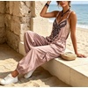 image:imagechouyatou Women Boho Floral Embroidered Denim Overalls Baggy Jean Jumpsuits  Wide Leg Harem Denim Bib OverallsPink