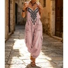 image:imagechouyatou Women Boho Floral Embroidered Denim Overalls Baggy Jean Jumpsuits  Wide Leg Harem Denim Bib OverallsPink