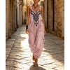 image:imagechouyatou Women Boho Floral Embroidered Denim Overalls Baggy Jean Jumpsuits  Wide Leg Harem Denim Bib OverallsPink