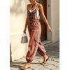 image:imagechouyatou Women Boho Floral Embroidered Denim Overalls Baggy Jean Jumpsuits  Wide Leg Harem Denim Bib OverallsRed