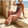 image:imagechouyatou Women Boho Floral Embroidered Denim Overalls Baggy Jean Jumpsuits  Wide Leg Harem Denim Bib OverallsRed