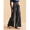 image:imagechouyatou Women Boho Smocked High Waisted Wide Leg Jeans Baggy Palazzo PantBlack