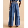 image:imagechouyatou Women Boho Smocked High Waisted Wide Leg Jeans Baggy Palazzo PantBlue