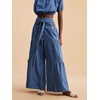 image:imagechouyatou Women Boho Smocked High Waisted Wide Leg Jeans Baggy Palazzo PantBlue