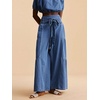 image:imagechouyatou Women Boho Smocked High Waisted Wide Leg Jeans Baggy Palazzo PantBlue