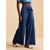image:imagechouyatou Women Boho Smocked High Waisted Wide Leg Jeans Baggy Palazzo PantDark Blue
