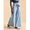 image:imagechouyatou Women Boho Smocked High Waisted Wide Leg Jeans Baggy Palazzo PantLight Blue