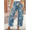 image:imagechouyatou Womens Baggy Barrel Jeans Denim Pants Pattern Mid Rise Jeans Wide Leg Denim Ankle PantsBlue