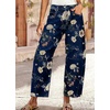 image:imagechouyatou Womens Baggy Barrel Jeans Denim Pants Pattern Mid Rise Jeans Wide Leg Denim Ankle PantsDark Blue