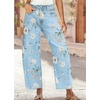 image:imagechouyatou Womens Baggy Barrel Jeans Denim Pants Pattern Mid Rise Jeans Wide Leg Denim Ankle PantsLight Blue