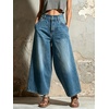 image:imagechouyatou Womens Baggy Wide Leg Jeans Boyfriend Trendy Ankle Palazzo PantsBlue