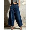 image:imagechouyatou Womens Baggy Wide Leg Jeans Boyfriend Trendy Ankle Palazzo PantsDark Blue