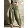 image:imagechouyatou Womens Baggy Wide Leg Jeans Boyfriend Trendy Ankle Palazzo PantsGreen