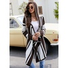 image:imagechouyatou Womens Color Block Vertical Striped Hooded Knit Cardigan Lapel Irregular Hem Drape Open Front Sweater CoatCoffee Brown