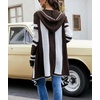 image:imagechouyatou Womens Color Block Vertical Striped Hooded Knit Cardigan Lapel Irregular Hem Drape Open Front Sweater CoatCoffee Brown