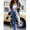 image:imagechouyatou Womens Color Block Vertical Striped Hooded Knit Cardigan Lapel Irregular Hem Drape Open Front Sweater CoatCoffee Brown