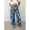 image:imagechouyatou Womens Floral Denim Barrel Jeans Y2K Cropped Denim Pants  Adjustable HemsConvertibleHarem PantsCottonBoyfriendBohoVintageY2KCargoStretchyPatchworkTrendy CasualStreetwearRetro Blue