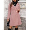 image:imagechouyatou Womens Notched Lapel Double Breasted Wool Trench Coat Work Casual Mid Long Blazer Pea Coat OvercoatPink