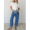 image:imagechouyatou Y2K Pattern Barrel Jeans Mid Rise Denim Ankle Pants for Women  Barrel leg Floral pattern Soft material Drawstring Cropped lengthBlue Dot