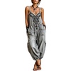 image:imagechouyatou Women Boho Floral Embroidered Denim Overalls Baggy Jean Jumpsuits  Wide Leg Harem Denim Bib OverallsGray