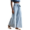 image:imagechouyatou Women Boho Smocked High Waisted Wide Leg Jeans Baggy Palazzo PantLight Blue
