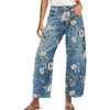 image:imagechouyatou Womens Baggy Barrel Jeans Denim Pants Pattern Mid Rise Jeans Wide Leg Denim Ankle PantsBlue
