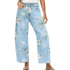 image:imagechouyatou Womens Baggy Barrel Jeans Denim Pants Pattern Mid Rise Jeans Wide Leg Denim Ankle PantsLight Blue