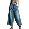image:imagechouyatou Womens Baggy Wide Leg Jeans Boyfriend Trendy Ankle Palazzo PantsBlue