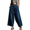 image:imagechouyatou Womens Baggy Wide Leg Jeans Boyfriend Trendy Ankle Palazzo PantsDark Blue