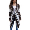 image:imagechouyatou Womens Color Block Vertical Striped Hooded Knit Cardigan Lapel Irregular Hem Drape Open Front Sweater CoatCoffee Brown