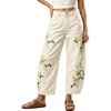 image:imagechouyatou Womens Embroidery Floral Print Barrel Jeans Crop Denim Pants  Ankle PantsWide LegLooseBoyfriendVintageRetroCargoPatchworkY2KBohoBaggyCropped JeansHorseshoeBarrel LegWhite