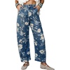 image:imagechouyatou Womens Floral Denim Barrel Jeans Y2K Cropped Denim Pants  Adjustable HemsConvertibleHarem PantsCottonBoyfriendBohoVintageY2KCargoStretchyPatchworkTrendy CasualStreetwearRetro Blue