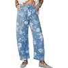 image:imagechouyatou Womens Floral Denim Barrel Jeans Y2K Cropped Denim Pants  Adjustable HemsConvertibleHarem PantsCottonBoyfriendBohoVintageY2KCargoStretchyPatchworkTrendy CasualStreetwearLight Blue
