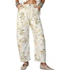 image:imagechouyatou Womens Floral Denim Barrel Jeans Y2K Cropped Denim Pants  Adjustable HemsConvertibleHarem PantsCottonBoyfriendBohoVintageY2KCargoStretchyPatchworkTrendy CasualStreetwearWhite