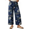 image:imagechouyatou Womens Floral Print Mid Rise Cropped Jeans Wide Leg Baggy Boho Ankle Denim Pants with PocketsDark Blue