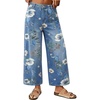 image:imagechouyatou Womens Floral Print Mid Rise Cropped Jeans Wide Leg Baggy Boho Ankle Denim Pants with PocketsLight Blue