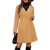 image:imagechouyatou Womens Notched Lapel Double Breasted Wool Trench Coat Work Casual Mid Long Blazer Pea Coat OvercoatKhaki